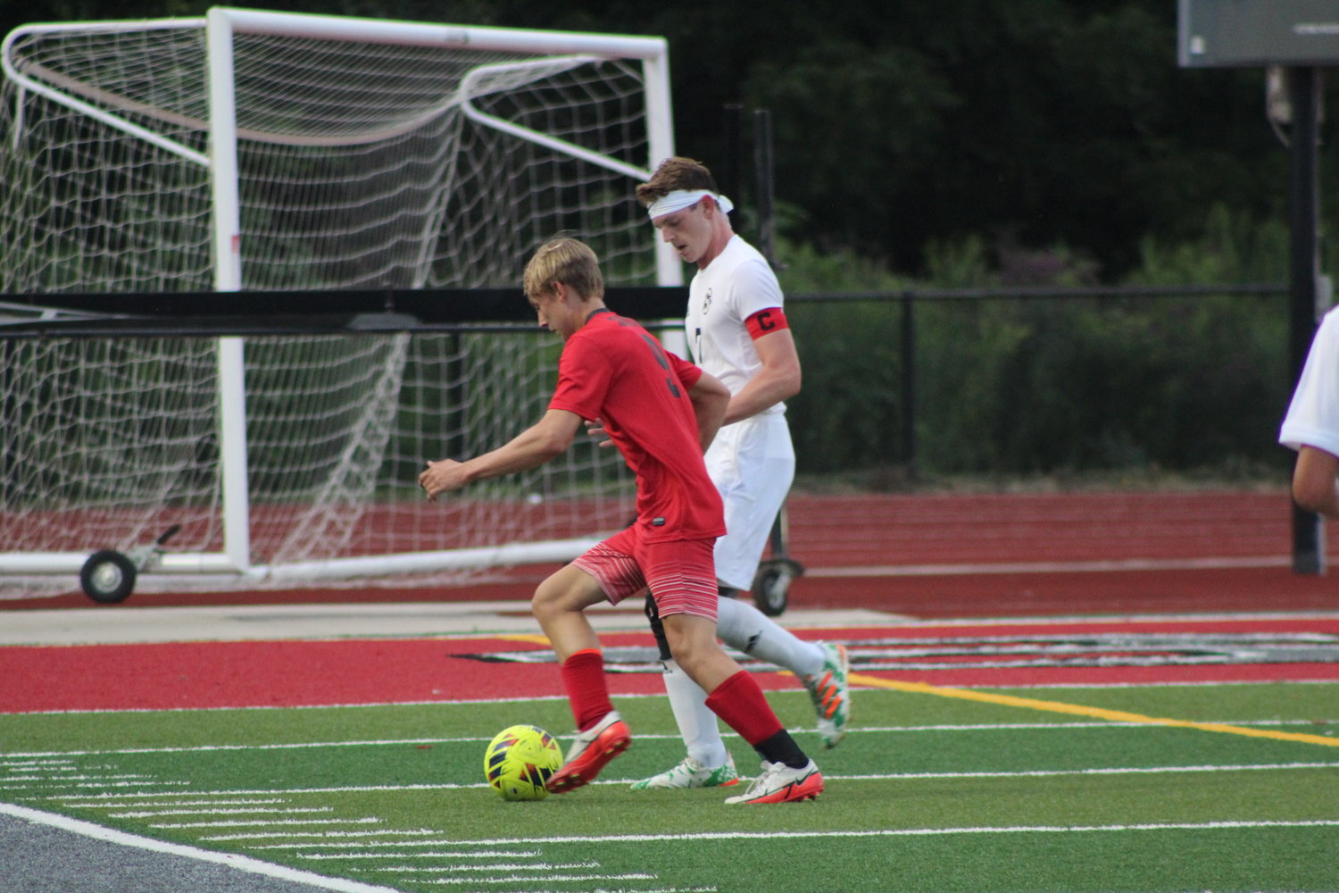 Tyler Petroski scored one of the three goals for the Mounties in the boys game.